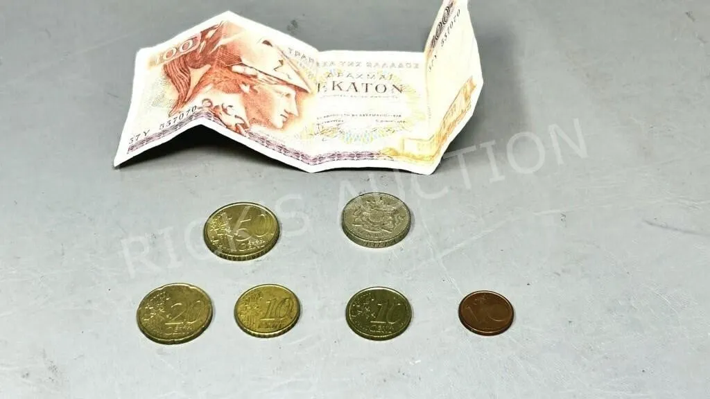 small lot of Eurooean coins & Greek bank note