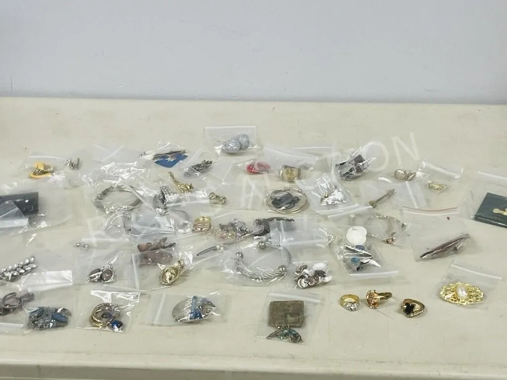 assorted costume brooches, earrings, rings