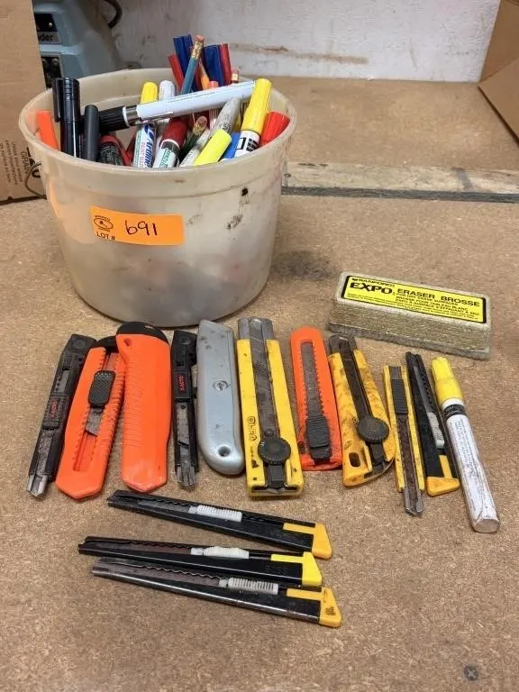 Utility knives, Markers, Pencils