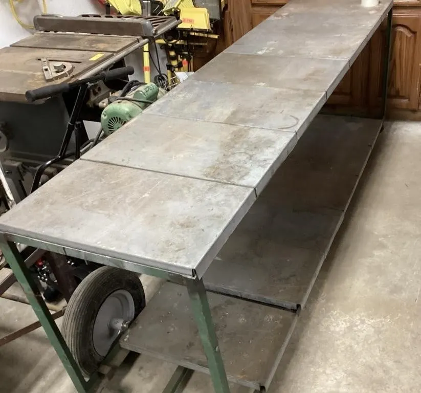 Metal table on wheels