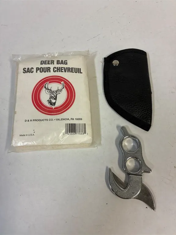 Field dressing knife and deer bag.