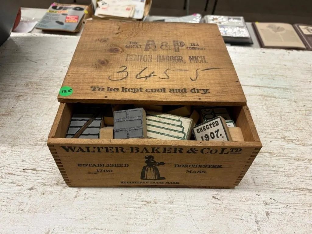 Walter Baker & Co Wood Box w/Toy Blocks