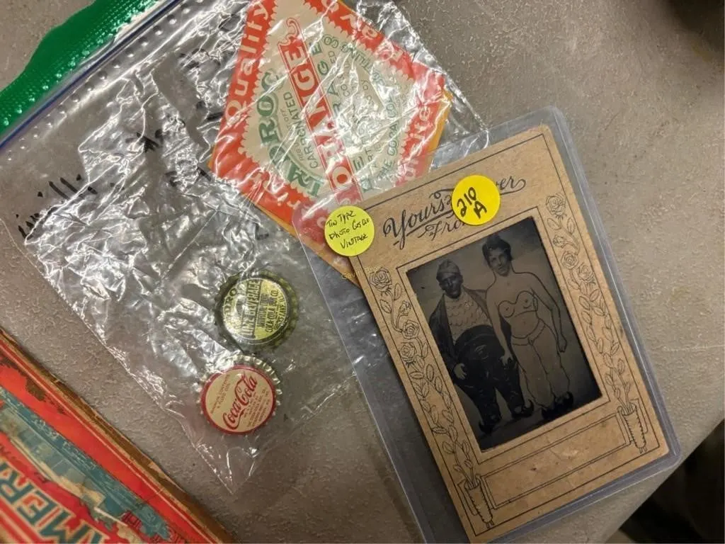 Vintage Photo, Bottle Caps etc