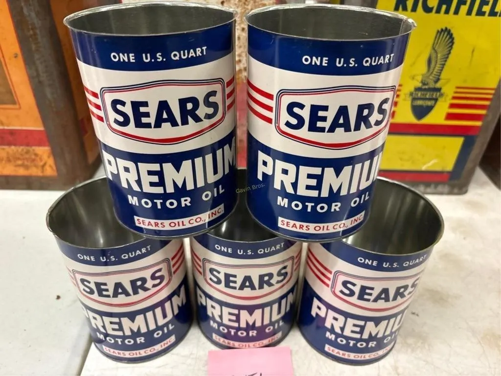 (5) Sears Motor Oil Cans
