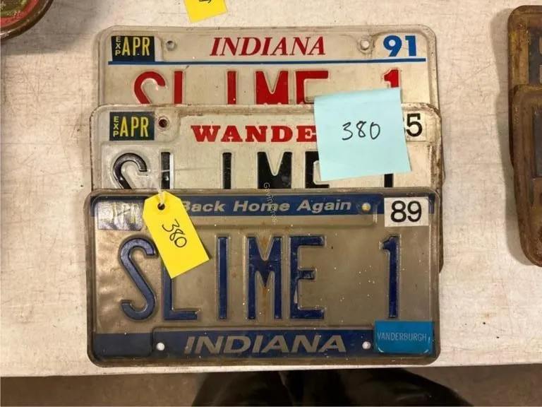 (3) "Slime 1" Indiana Custom License Plates