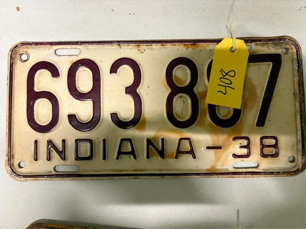 Indiana 1938 License Plate