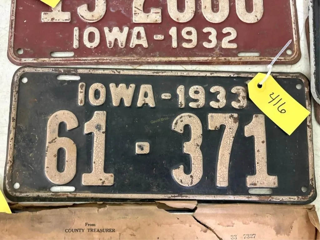 Iowa 1933 License Plate