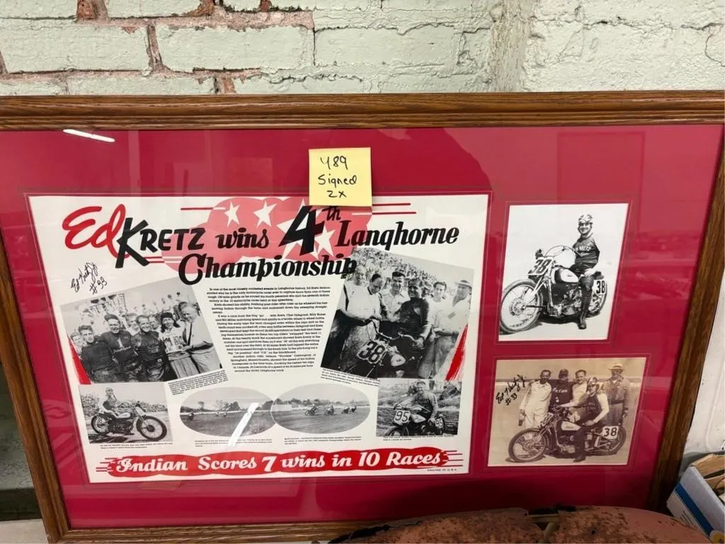 Signed Ed Kretz Indian Motorcycle D�cor