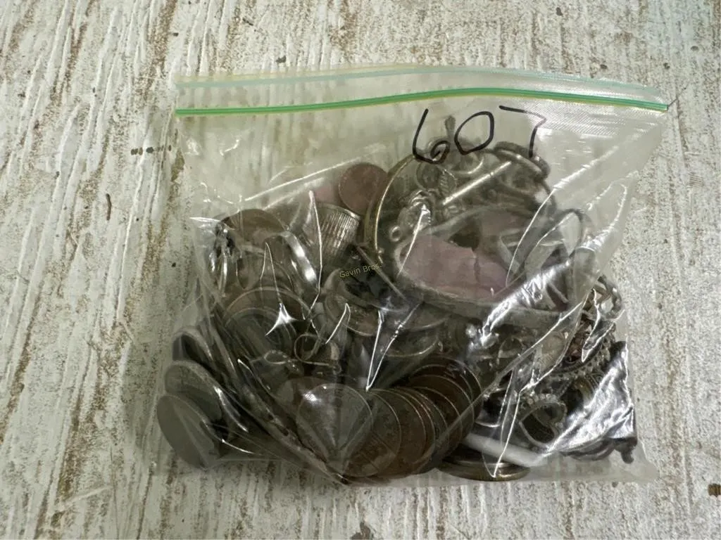 Bag of Misc Jewelry, Coins & other