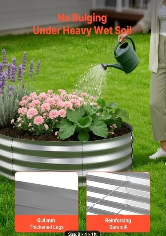 VEVOR Galvanized Raised Garden Bed, 8 x 4 x 1 ft