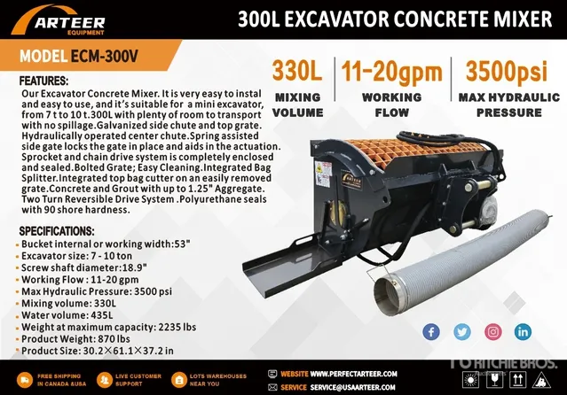 2026 ARTEER ECM-300V 300 L Excavator Concrete Mixer (Unused)