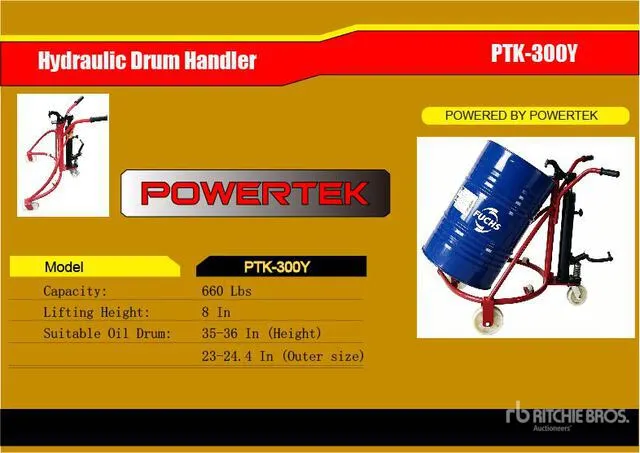 2026 Powertek PTK-300Y Hydraulic Drum Handler (Unused)