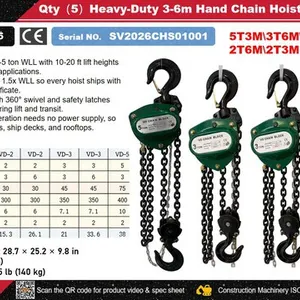 2026 STARVOX VD-2-3-5 Qty of (15) Heavy-Duty 3-6m Hand ChaIn Hoist Set (Unused)