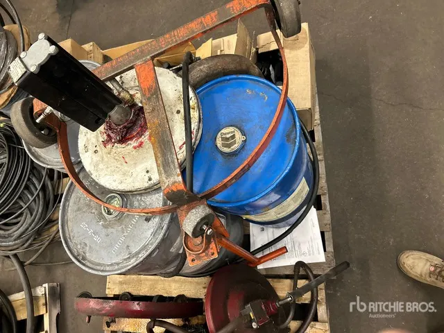 Quantity of (2) New Chassis Grease Barrels w/Pump and Barrel Dolly and 16 gallons of Full Synthetic SAE 50