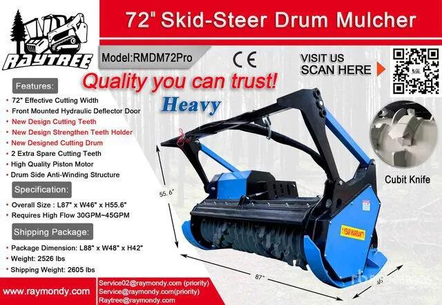 2026 Raytree RMDM72Pro 72 in Drum Skid Steer Mulcher (Unused)
