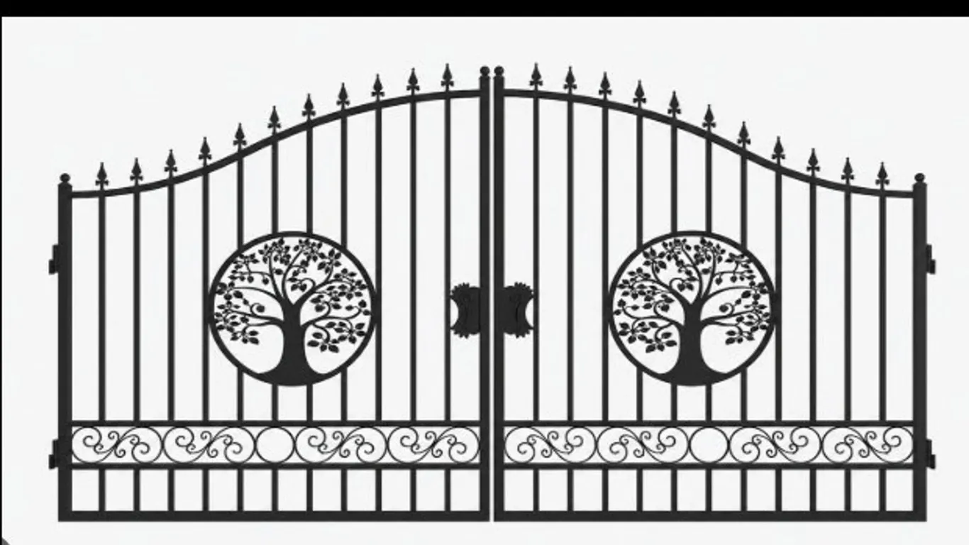 GREATBEAR DUAL SWING WROUGHT IRON GATE WITH PATTERN - "TREE" - 14' FG-GT-T14