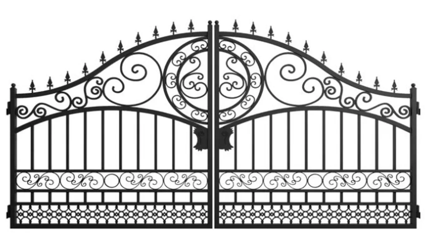 GREATBEAR DUAL SWING WROUGHT IRON GATE WITH CURVED PATTERN - 14' FG-GT-C14