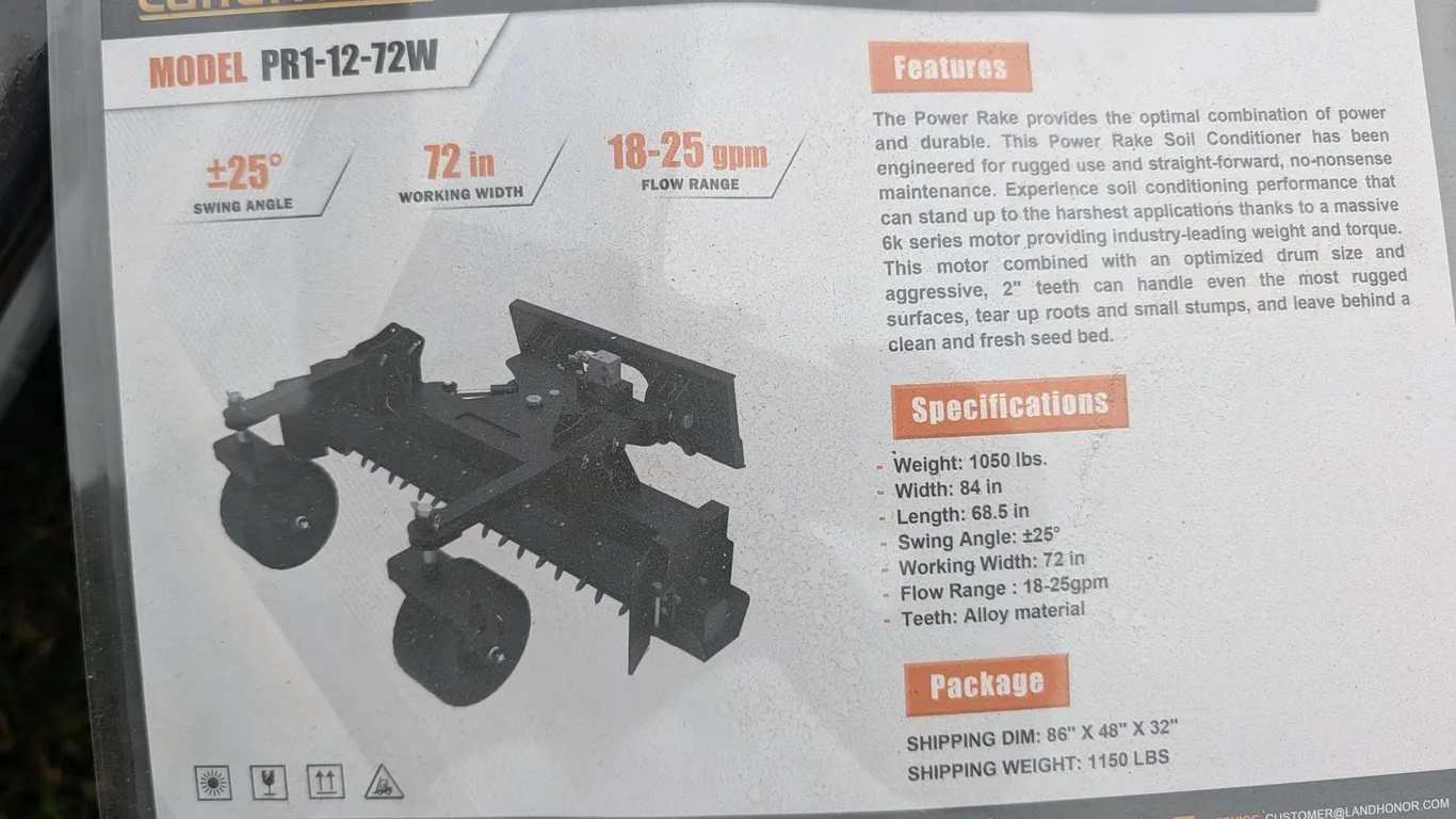 UNUSED LANDHONOR POWER RAKE PR1-12-72W