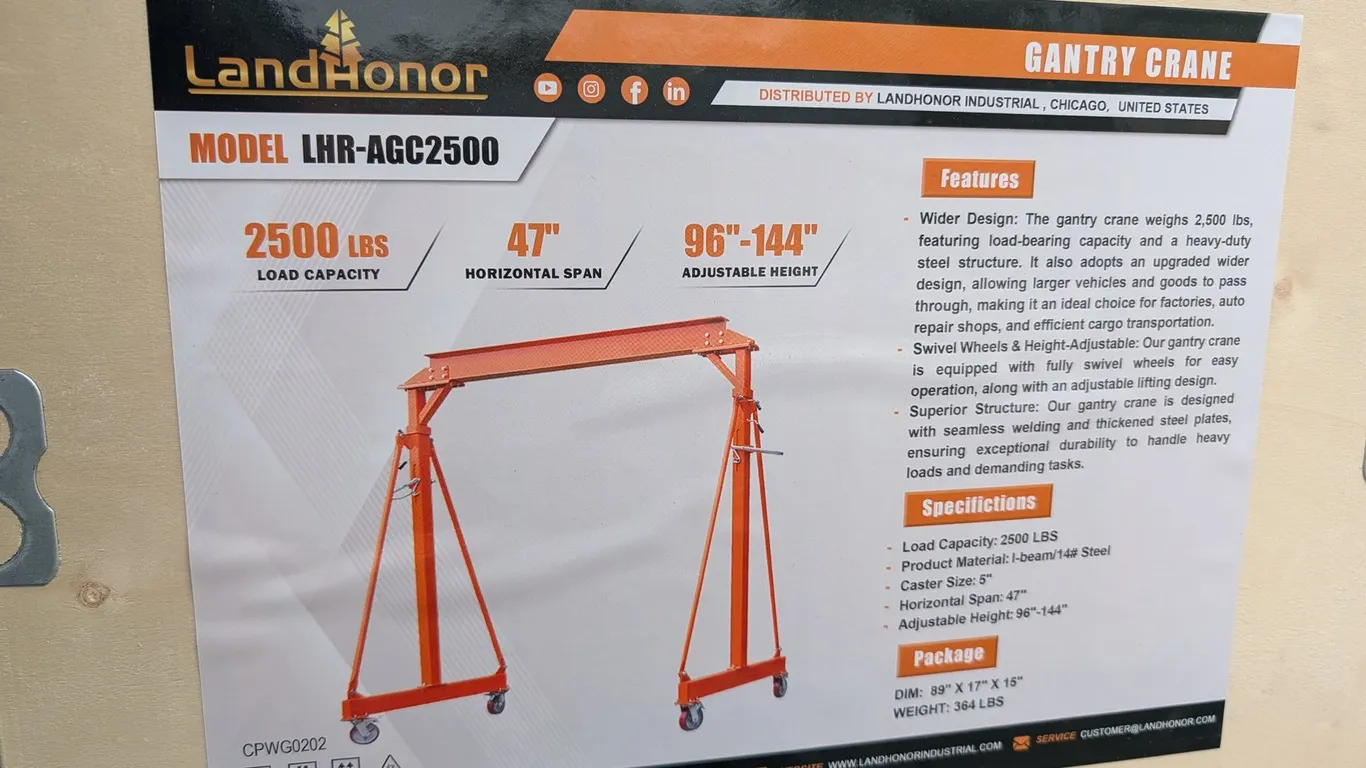UNUSED LANDHONOR 2500-LB GANTRY CRANE LHR-AGC2500