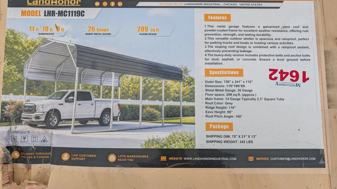 UNUSED LANDHONOR 20 FT X 11 FT X 9 FT METAL CARPORT LHR-MC1120