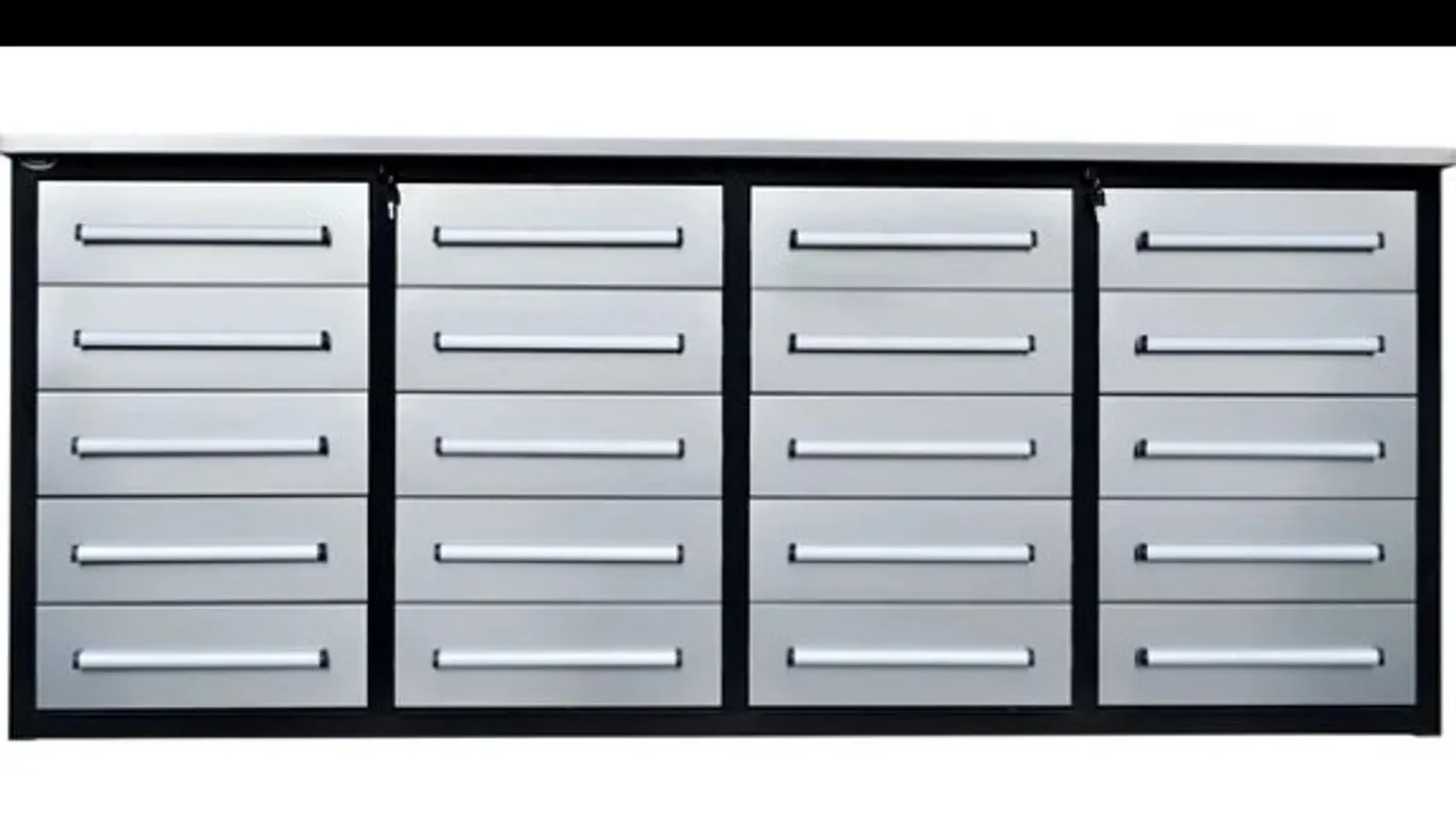 STEELMAN 7' STAINLESS STEEL GARAGE CABINET WORKBENCH (20 DRAWERS) - GRAY WB-7-20D-SS