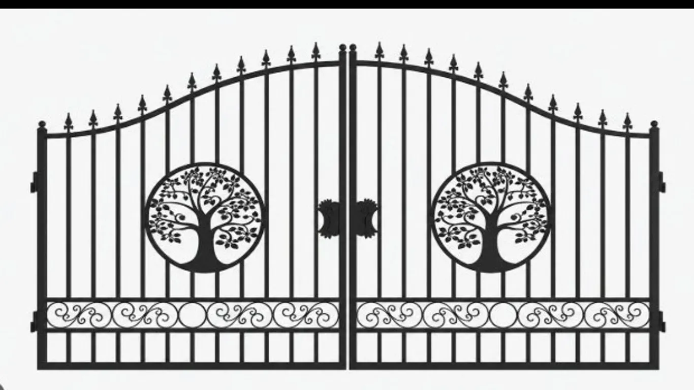 GREATBEAR DUAL SWING WROUGHT IRON GATE WITH PATTERN "TREE" - 14' FG-GT-T14