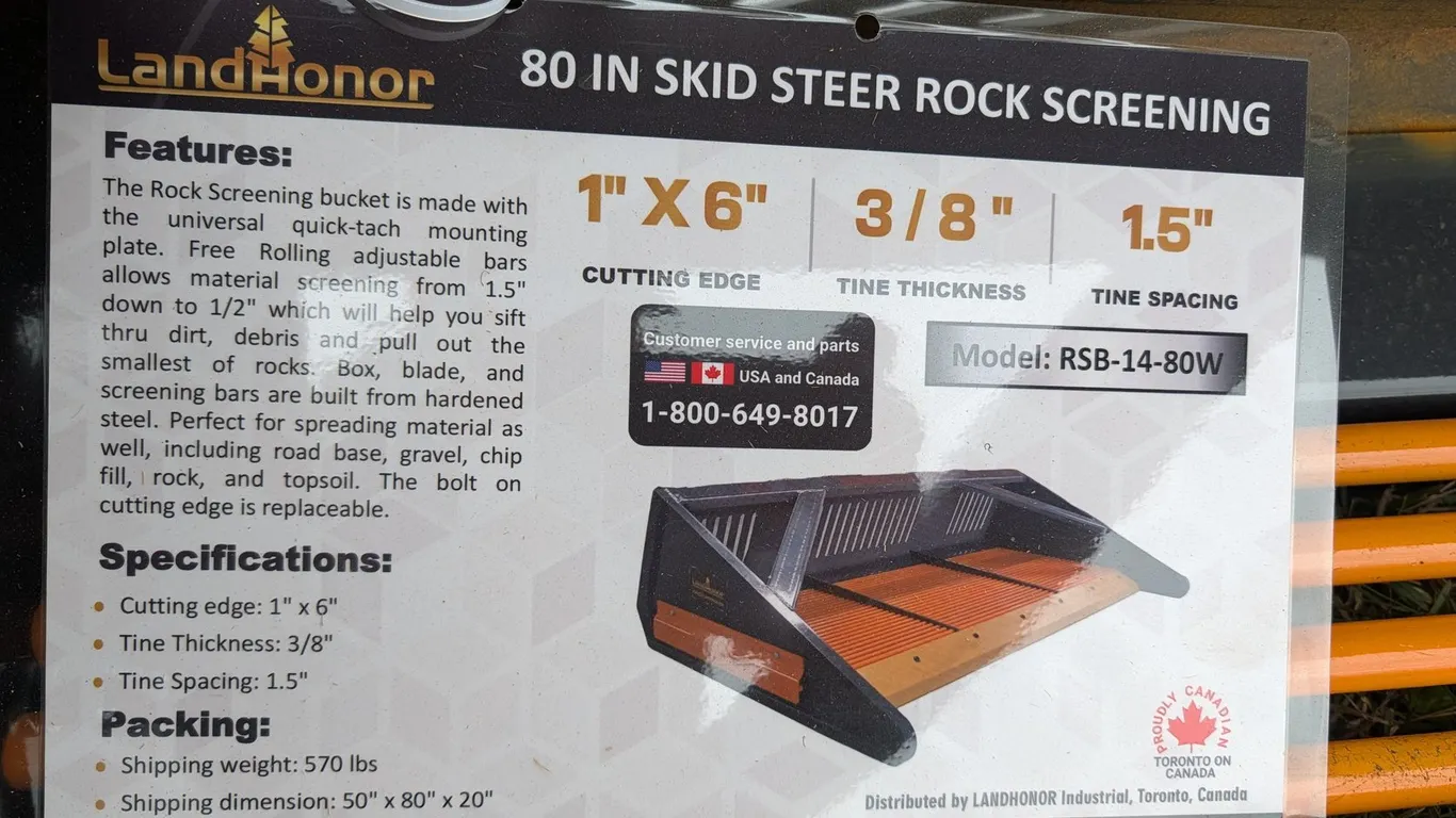 UNUSED LANDHONOR ROCK SCREENING BUCKET RSB-14-80W