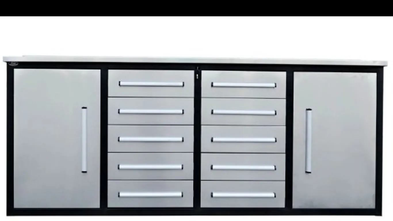 STEELMAN 7' STAINLESS STEEL GARAGE CABINET WORKBENCH (10 DRAWERS) - GRAY WB-7-10D-SS