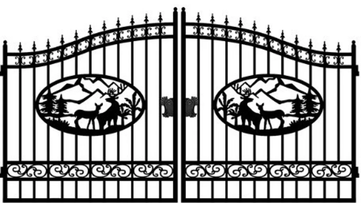 GREATBEAR DUAL SWING WROUGHT IRON GATE FOR DRIVEWAY - 14' - DEER FG-GT-D14