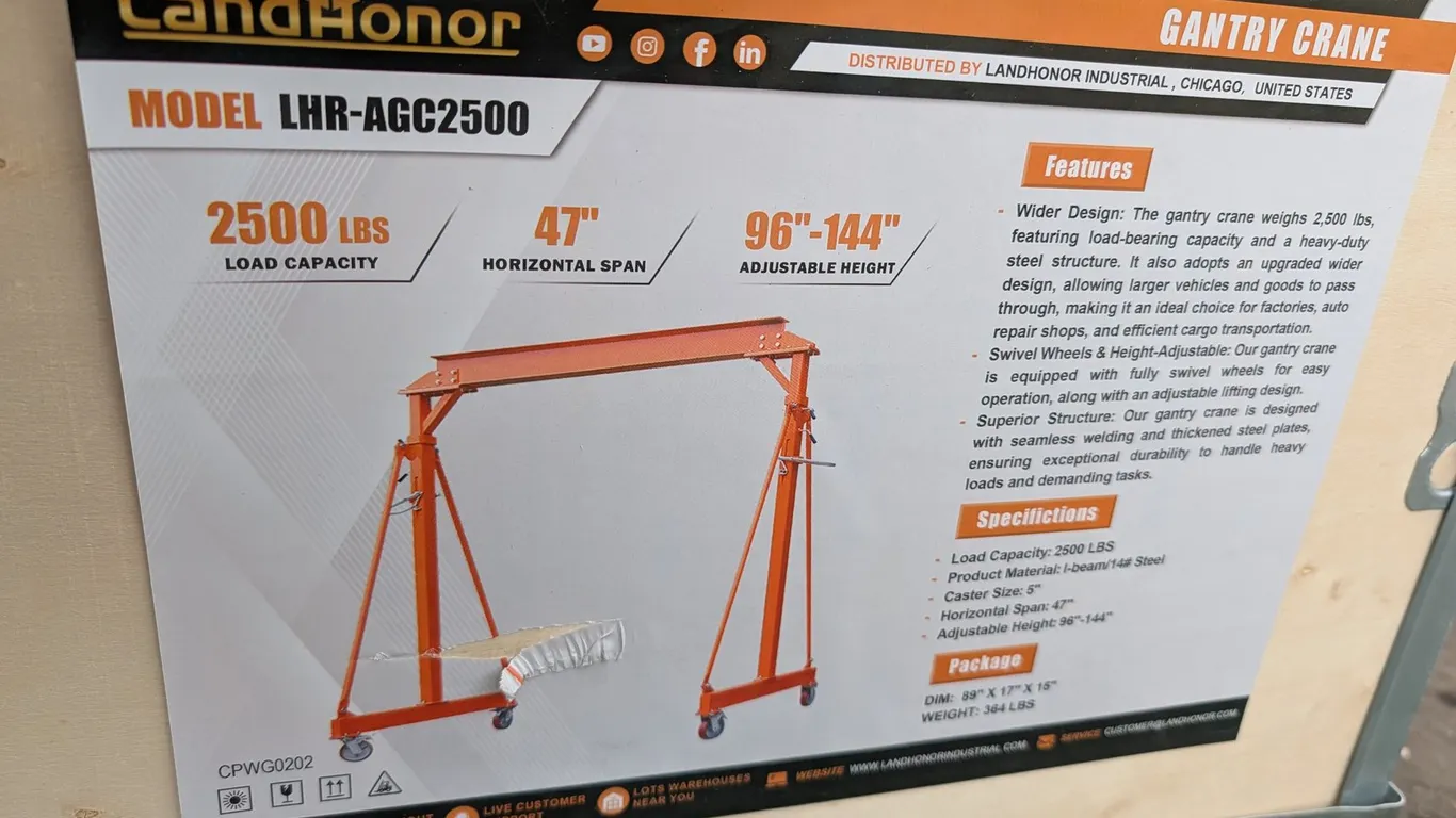 UNUSED LANDHONOR 2500-LB GANTRY CRANE LHR-AGC2501