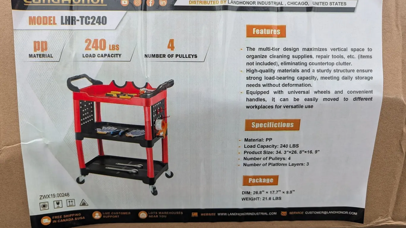 UNUSED LANDHONOR 240LBS TOOL CART LHR-TC240