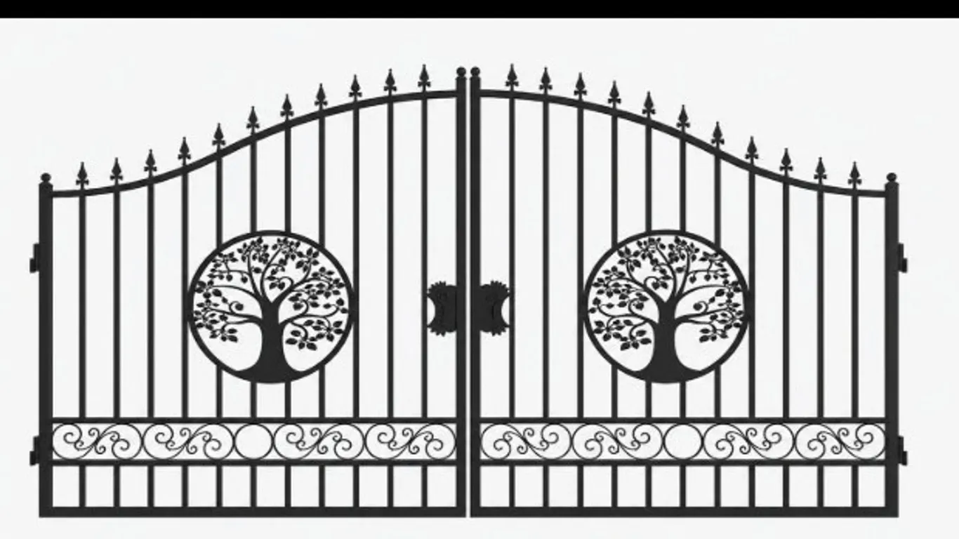 GREATBEAR DUAL SWING WROUGHT IRON GATE WITH PATTERN "TREE" - 14' FG-GT-T14