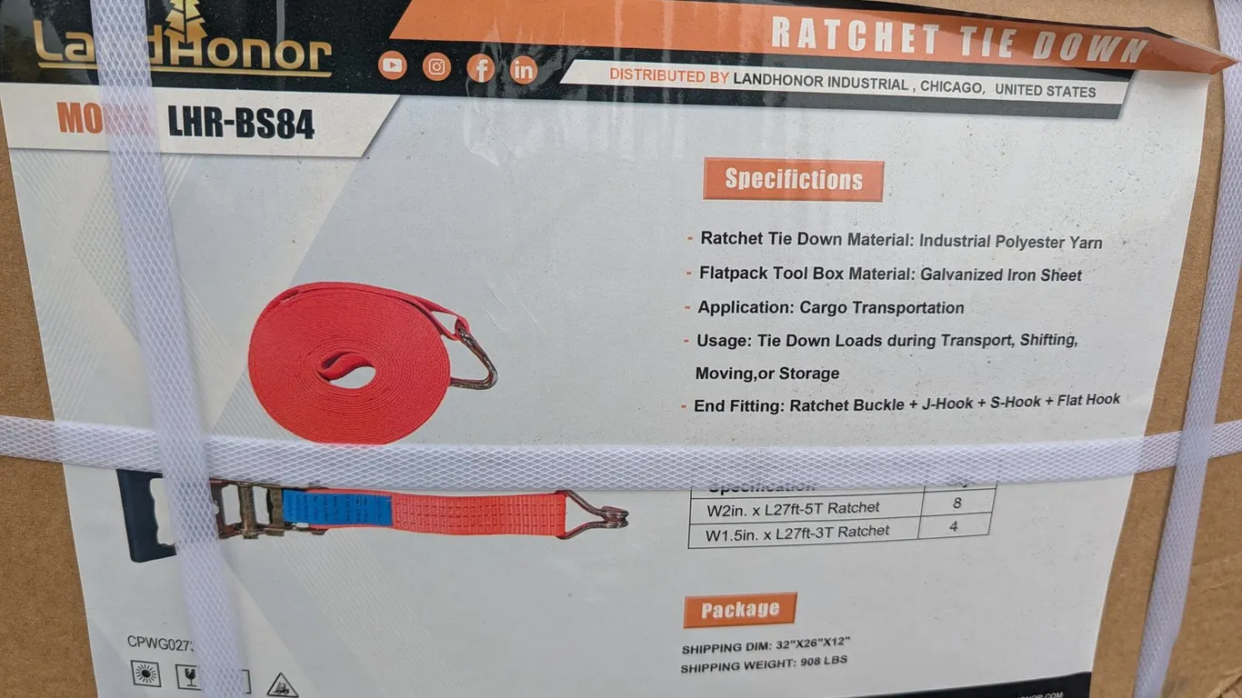 UNUSED LANDHONOR RATCHET TIE DOWN LHR-BS85