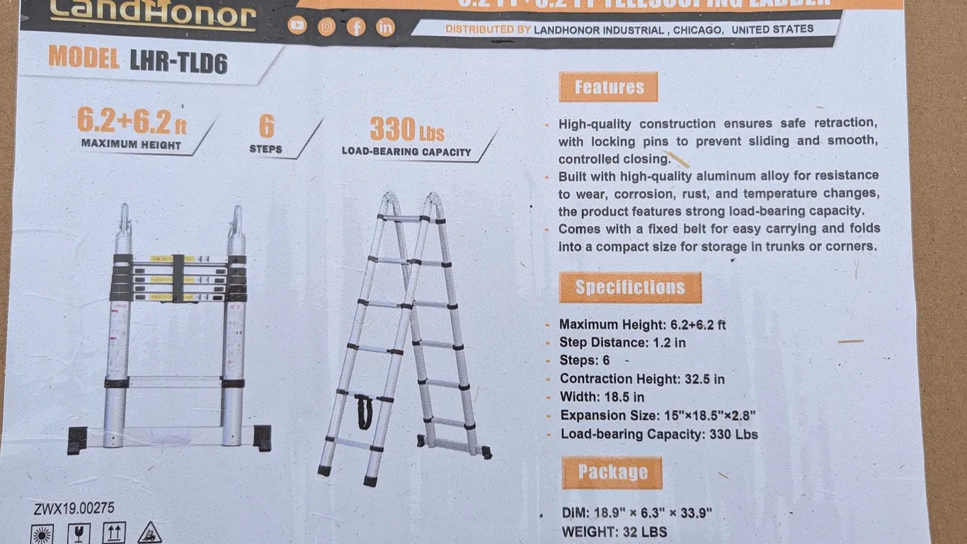 UNUSED LANDHONOR 6.2FT + 6.2FT TELESCOPING LADDER LHR-TLD6