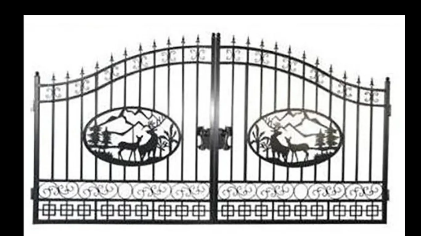 GREATBEAR DUAL SWING WROUGHT IRON GATE FOR DRIVEWAY - 14' - DEER FG-GT-D14