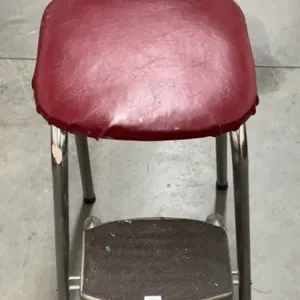 Retro Diner Kitchen Helper - Vintage Chrome Step Stool with Burgundy Vinyl Seat and flip out steps