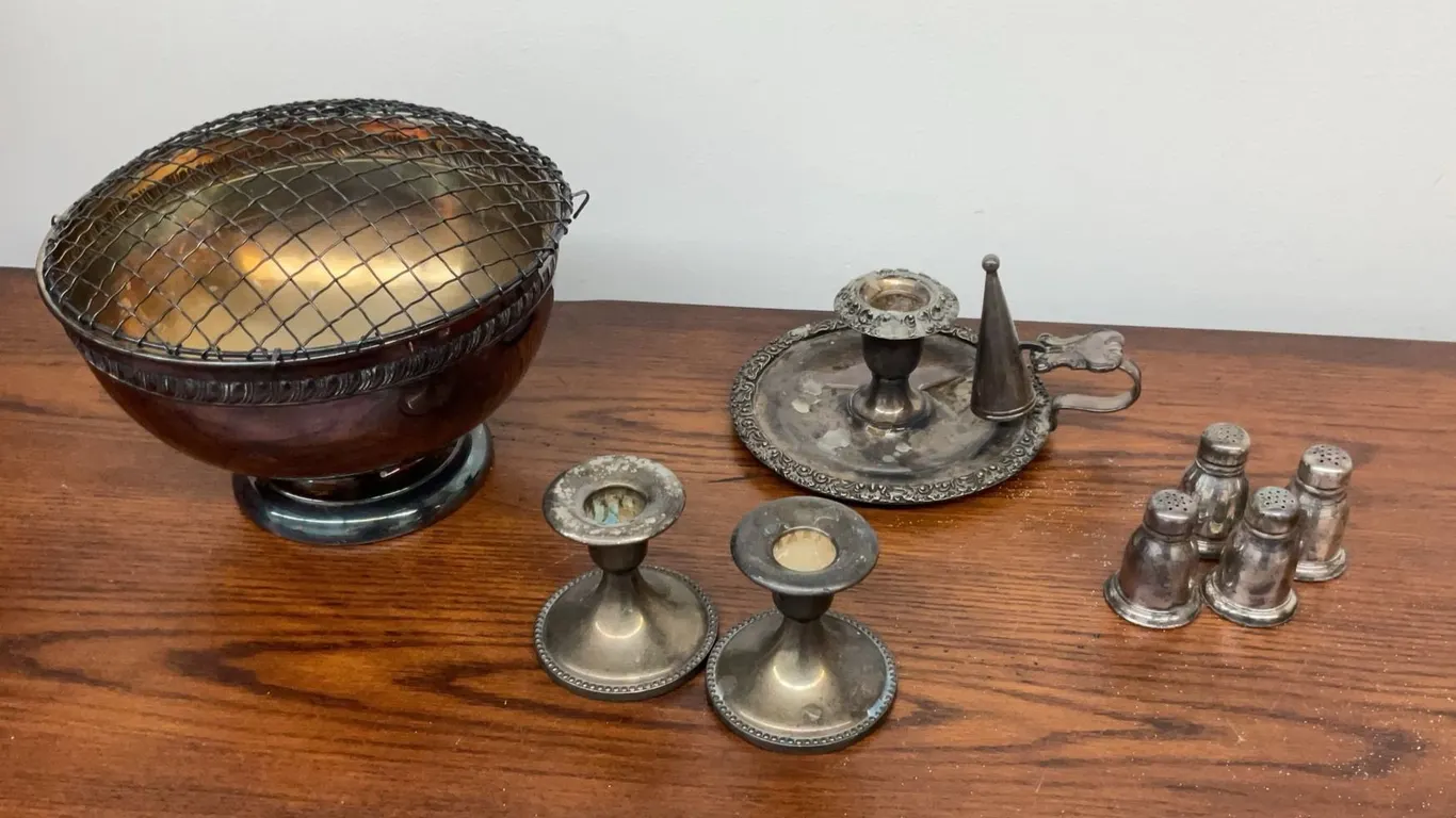 Birks *Sterling Silver* Salt and Pepper Shakers, Silver Plated Candlesticks and Bowl