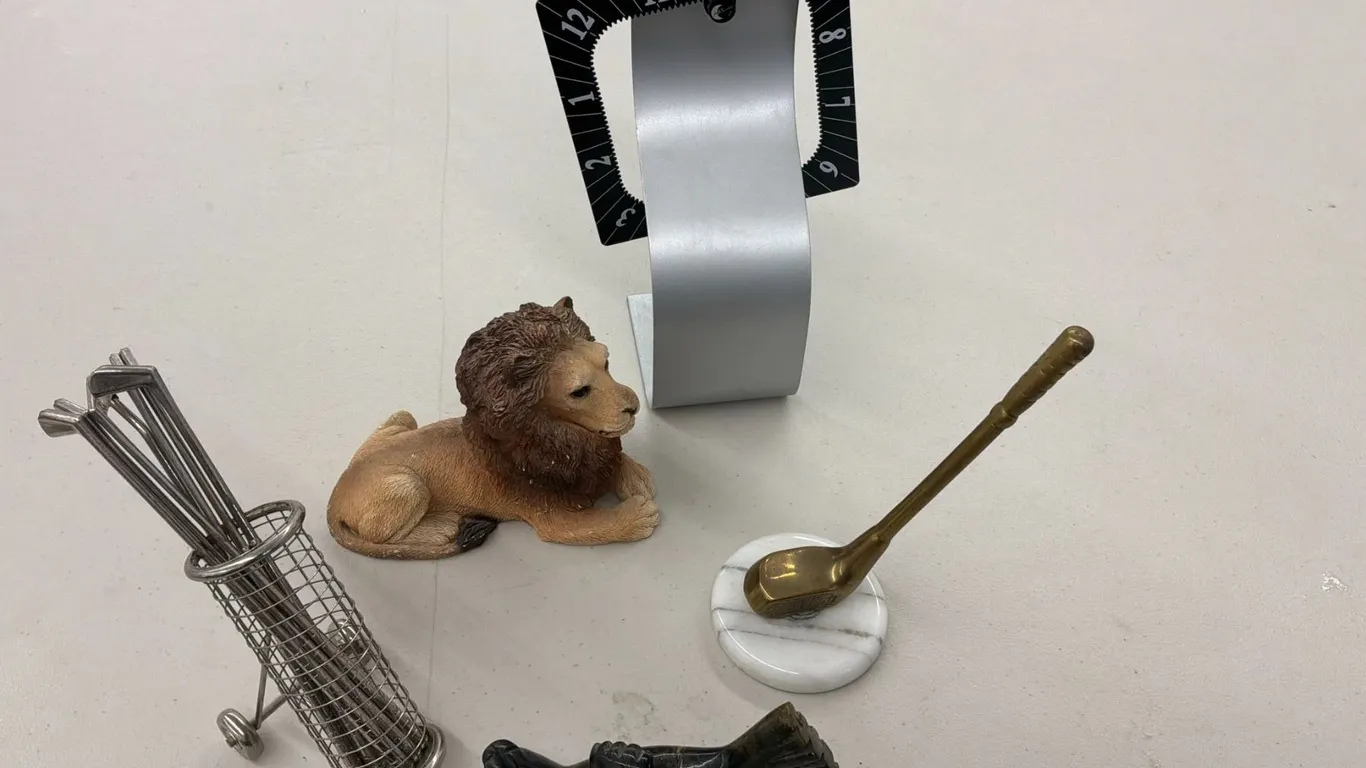 1 Brass Golf Club on Marble, Clock and More