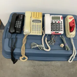 Five Assorted Corded Landline Telephones Including Push-Button and Rotary Styles