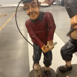 Laurel & Hardy Golf Scene Statue Pair, Large Decorative Composite Figures, 36" T