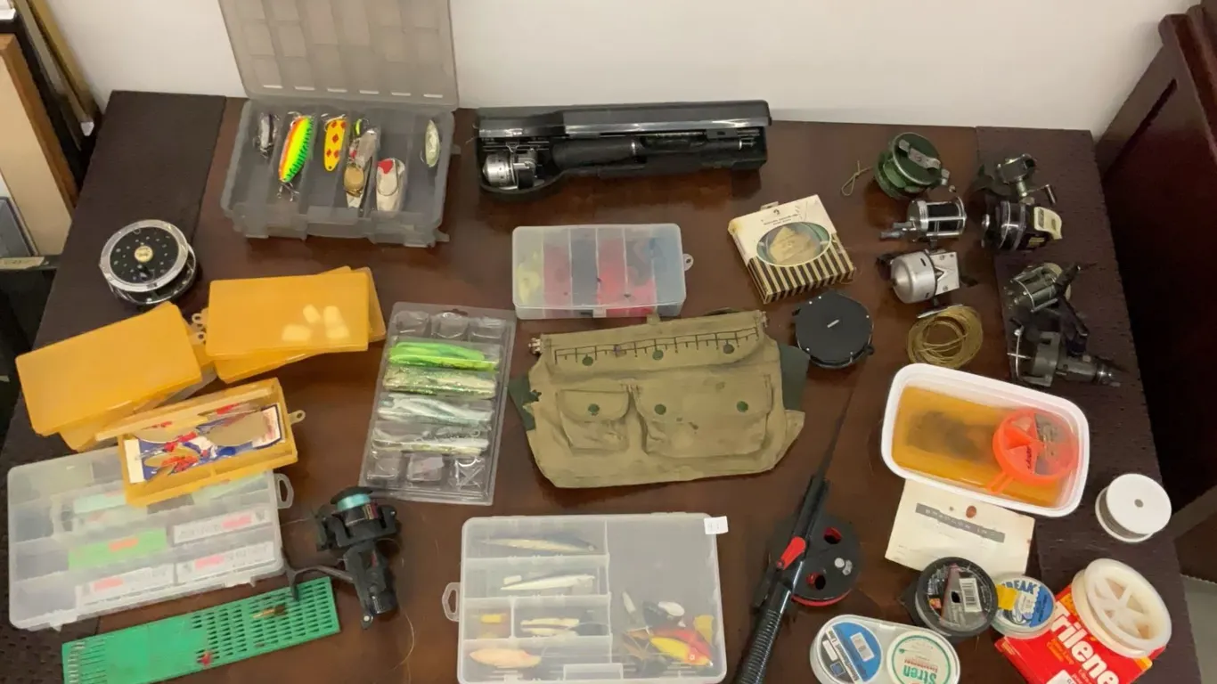 Fishing Gear Lot with Lures, Reels, Daiwa Minicast
