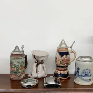 Prost Barware Treasure Trove - 3 Pewter Lid Steins, Ye Whisky of Ye Monks Jug, 2 Flasks, Bar Tools