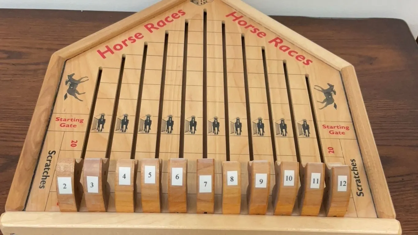 Vintage Wooden Horse Races Game Board