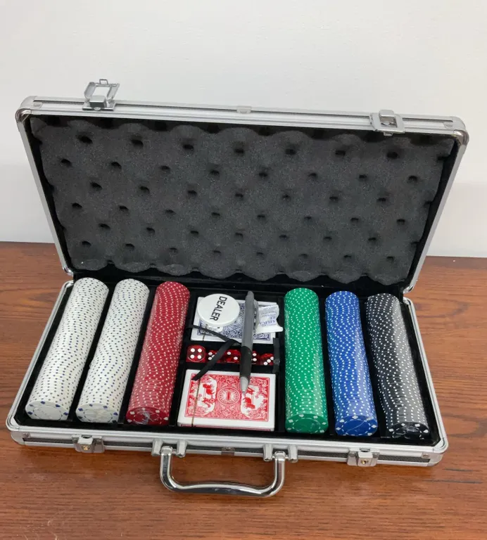 Poker Chip Set with Cards, Dice, and Locking Metal Carrying Case