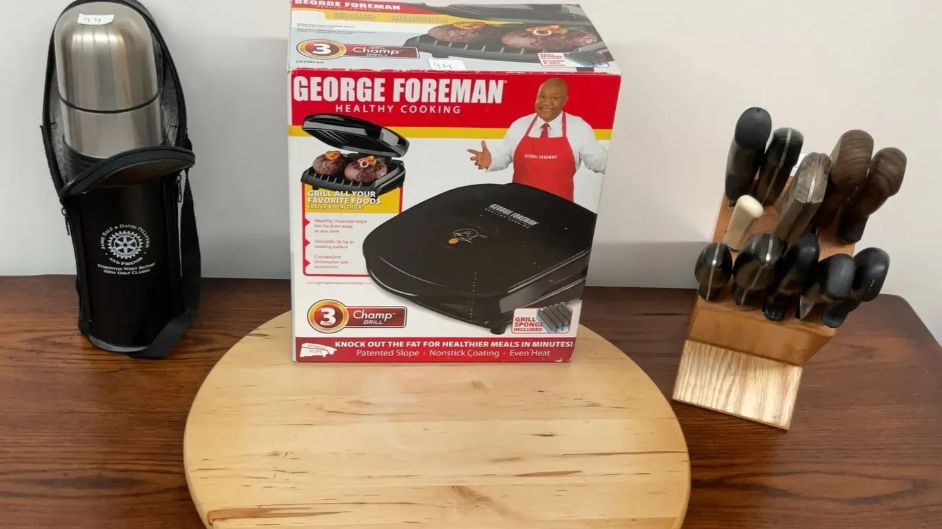 George Foreman Grill, Thermos with Case, Lazy Susan, Knife Block with Knives