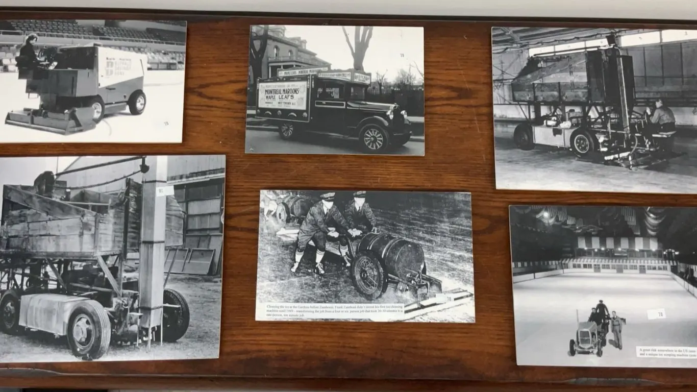 Photos on Foam Core of Early Zamboni Machines and Ice Rink Use