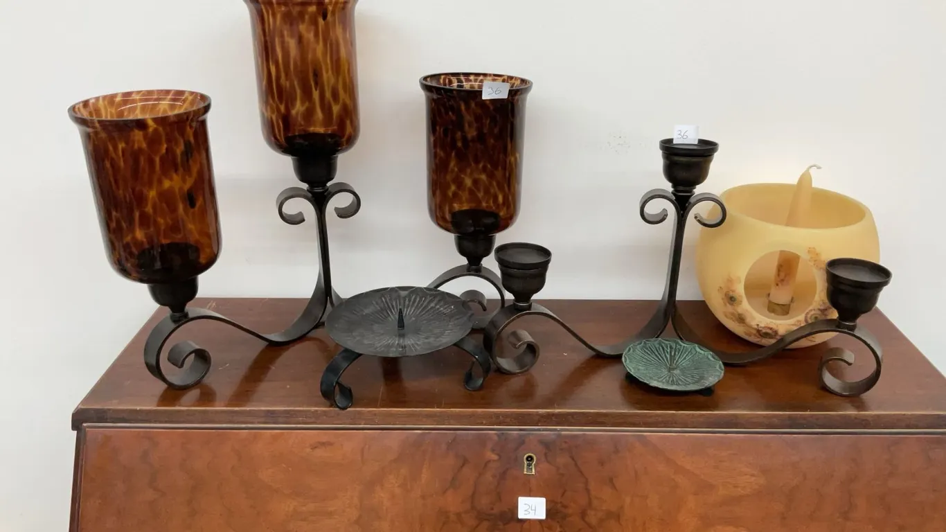 Candle Lot With Glass Hurricanes, Glass Votives, Tea Lights, Decor