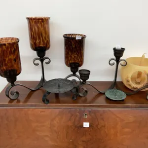 Candle Lot With Glass Hurricanes, Metal Holders, Glass Votives, Tea Lights, Decor