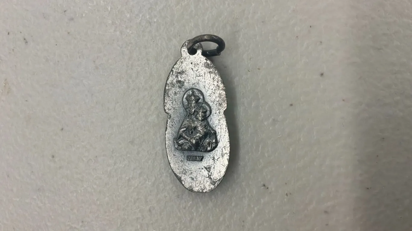 Religious Medal Pendant, Double-Sided Sacred Heart and Madonna, Silver Tone