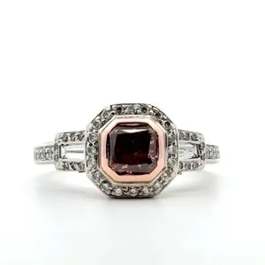 18k White and Rose Gold 1.00ct Radiant Cut Fancy Deep Pink Diamond Ring, SI-2 Clarity
